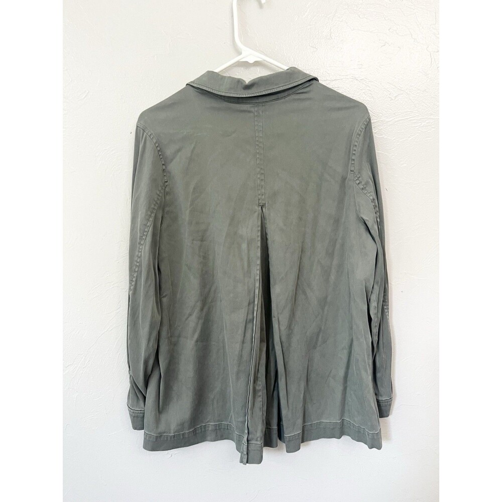 Soft Surroundings Thelma Shirt Green Roll Tab Sleeves Pockets Shacket Utility M - Picture 8 of 8